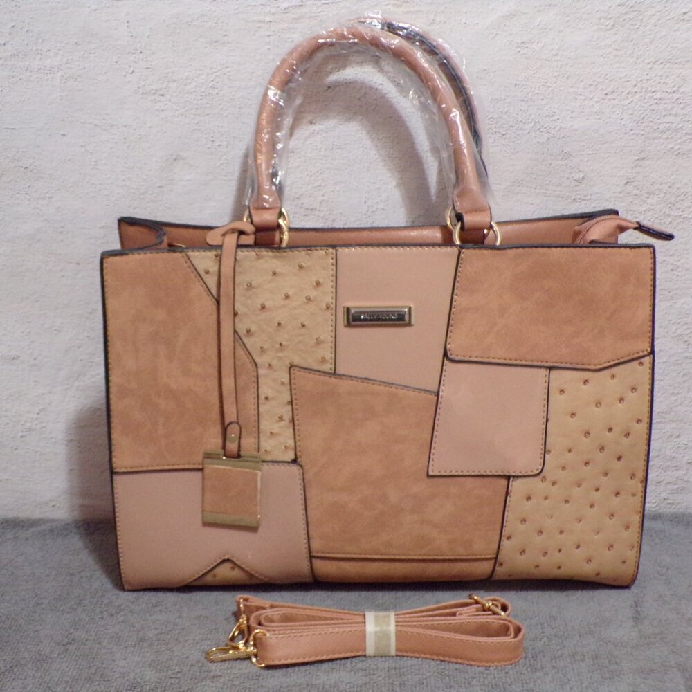 Sally Young London Patchwork‎ Satchel Beige & Gold Accents Has Handles & Strap